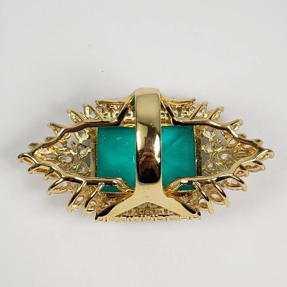 Signed Princess Doublet Natural Emerald with CZ 18KGL Size 9 Cocktail Ring - Picture 15 of 16